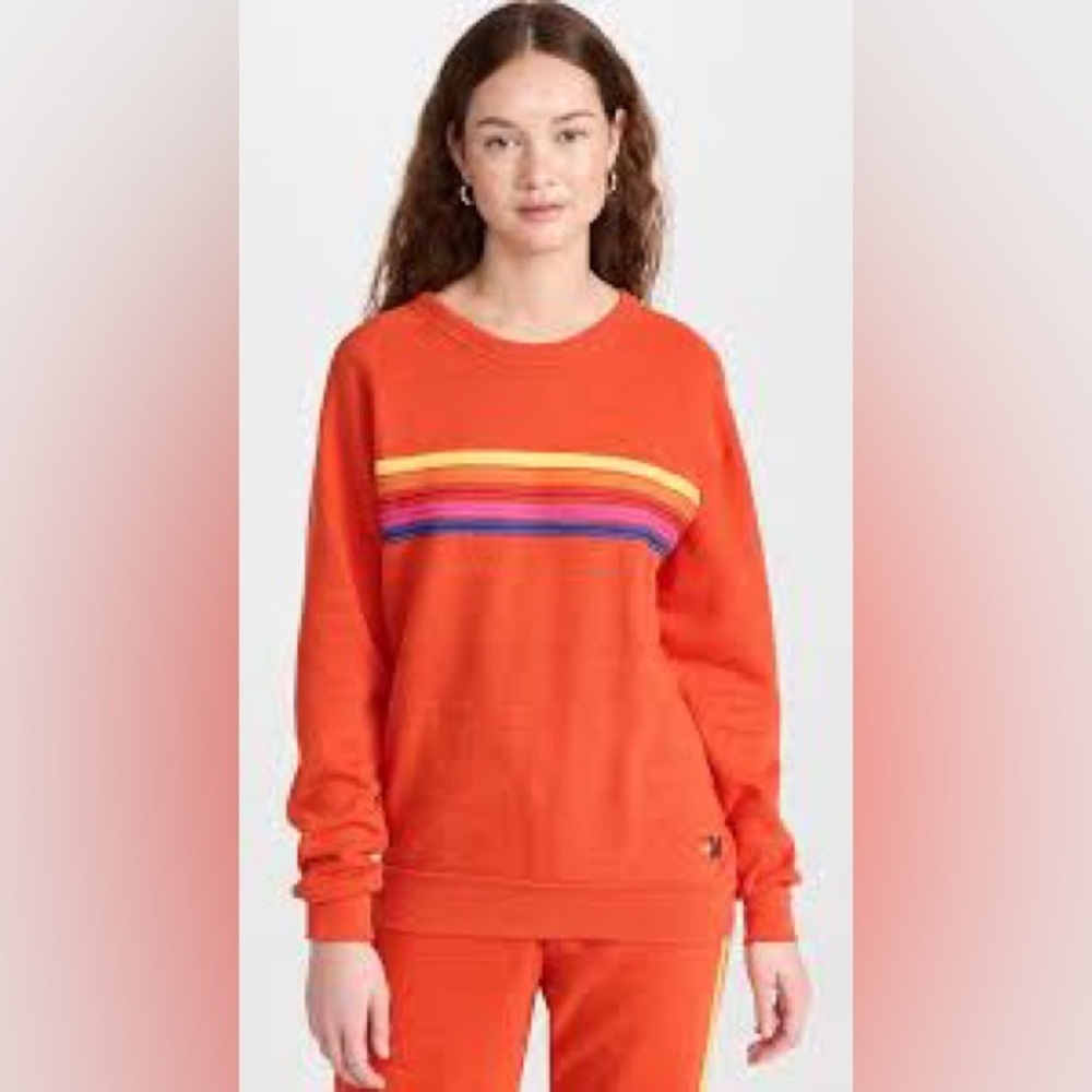 Aviator Nation Rainbow Stripe Sweatshirt Size M Orange/Red Pullover Made in USA